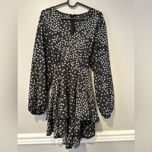 Black and grey flowy long sleeve romper